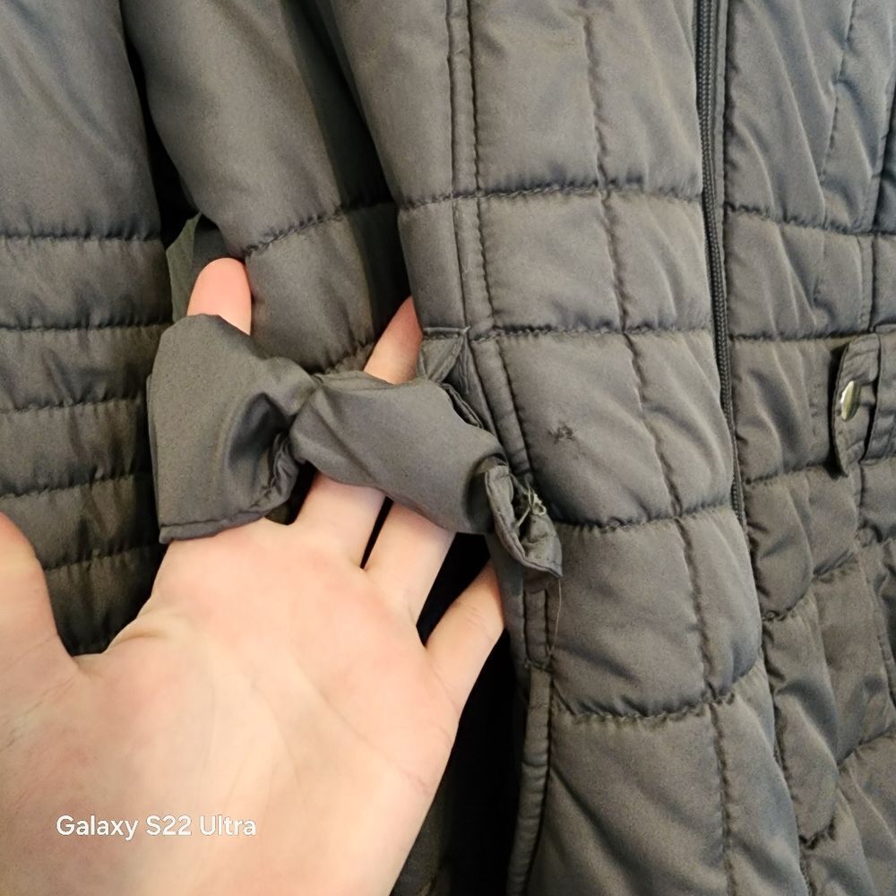 🏖 Warm Puffy Faded Glory Gray Grey Zip Up Winter Coat Removable Hood - Picture 6 of 7